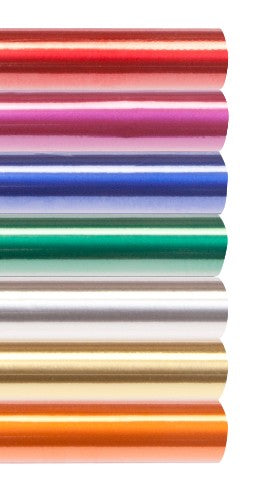 Shiny metallic roll of perforated genuine aluminum, 50cm wide and 16.25m long, in 5 vibrant colors for crafting.