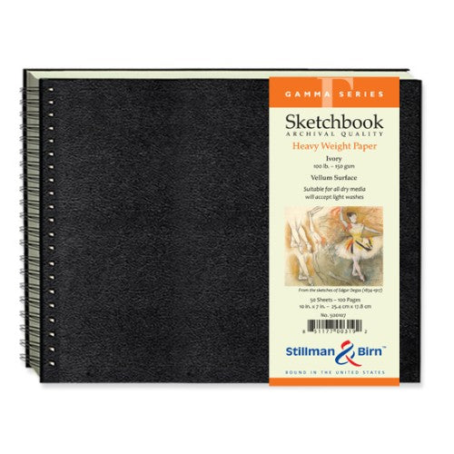 Gamma Spiral Sketch Pad, 10x7" with 150gsm paper, 50 sheets for versatile art media and easy page turning.