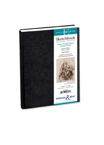 Epsilon Hardback Sketch Pad, 150gsm, 62 sheets, 5.5x8.5", perfect for versatile sketching and drawing on the go.