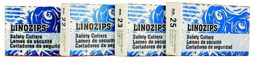 Speedball Linozip No.25 Safery Cutter Set of 12, featuring ergonomic grips and a safe pull-type design for precision carving.