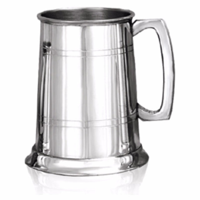 Handmade English pewter tankard with classic design, perfect for ales and special occasions, showcasing elegant craftsmanship.