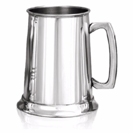 Handcrafted one-pint English pewter mug with a polished finish, perfect for ales and timeless collectibles.