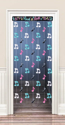 Vibrant Musical Note Doorway Curtain, 1.98m long, perfect for music-themed events and home decor.