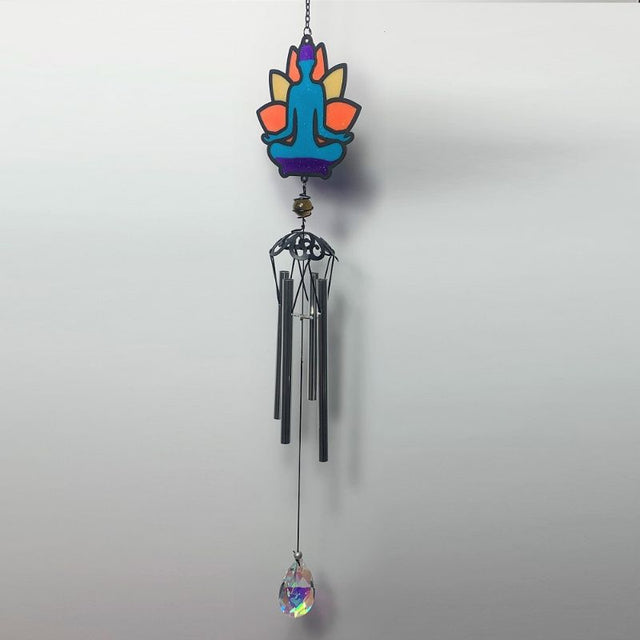 25" Lotus Buddha Wind Chime featuring a lotus flower design for serene sounds and peaceful outdoor decor.