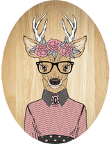 Plywood oval wall art featuring a whimsical Deer Girl design, perfect for children's rooms or as a unique gift.
