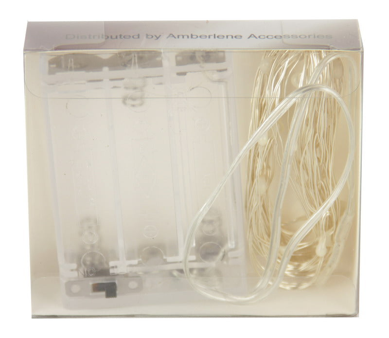 LED fairy lights on flexible silver wire, 4.3m long with 40 warm white micro LEDs, perfect for indoor decor.