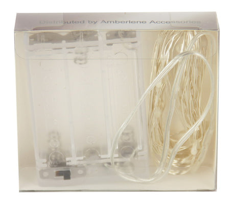 LED fairy lights on flexible silver wire, 4.3m long with 40 warm white micro LEDs, perfect for indoor decor.
