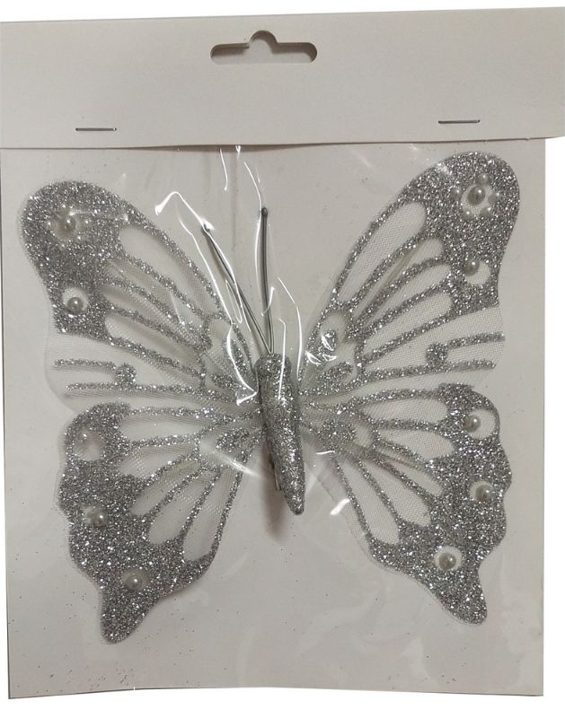 Silver glitter butterfly clips (18cm) in a set of 5, perfect for stylish hairstyles and everyday flair.