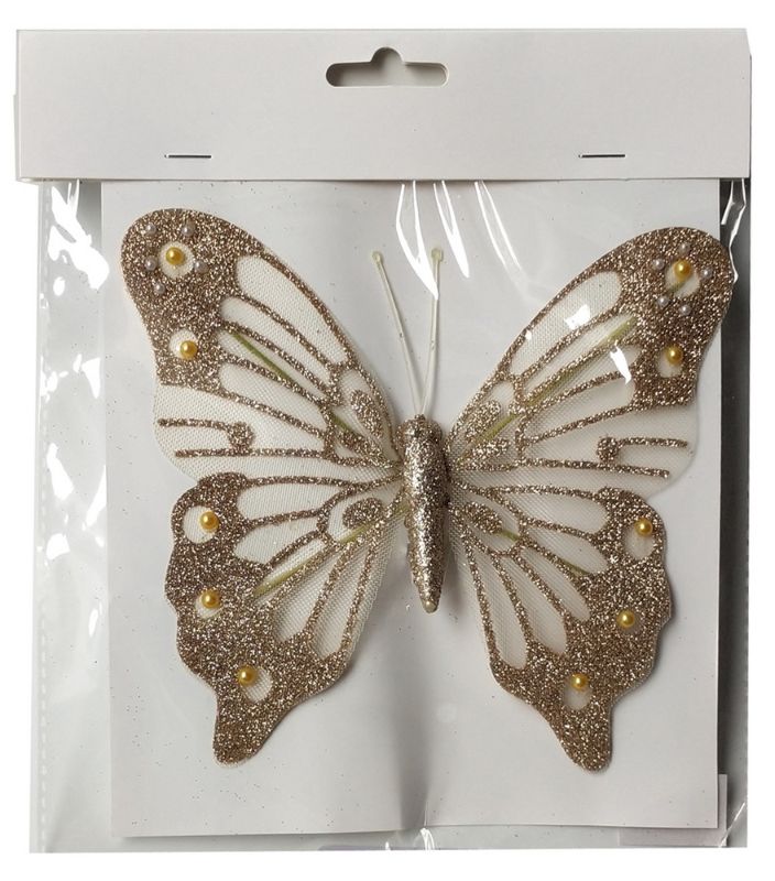 Gold glitter butterfly hair clips, 18cm, set of 5 for stylish hairstyles and secure grip, ideal for any occasion.