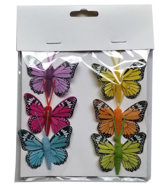 Vibrant 5cm wire butterflies, ideal for crafts, featuring 6 assorted lightweight pieces for decor and embellishments.