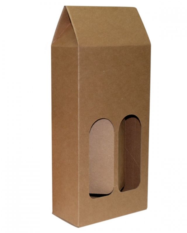 Natural kraft wine box carrier for stylish gifting, holds standard bottles, eco-friendly, pack of 50, sturdy 500 GSM board.