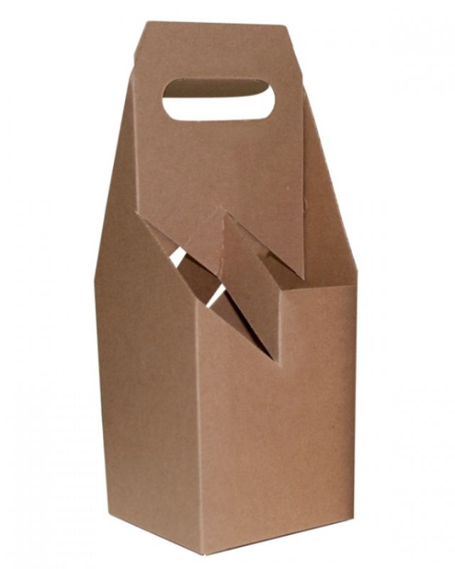 Natural kraft wine box carrier for 4 bottles, eco-friendly, stylish, and sturdy, perfect for elegant gift presentations.