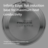 Pyrolux Radius 85 Saucepan, 20cm, 3.4L with stainless steel build, glass lid, and dual straining holes for easy pouring.