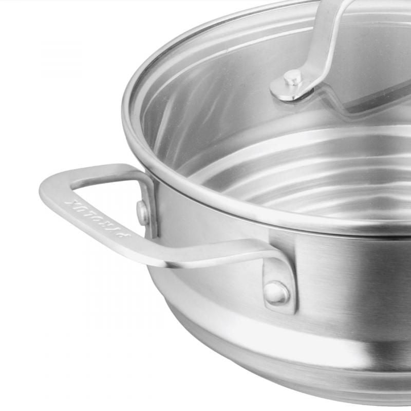 Stainless steel multi steamer insert with lid for 16/18/20cm pans, perfect for healthy cooking and easy monitoring.