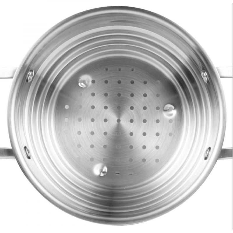 Pyrolux Radius 85 Multi Steamer Insert with Lid for 16/18/20cm pans, featuring stainless steel construction and shatterproof glass lid.