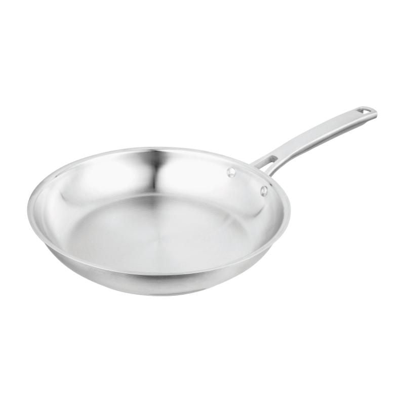 Premium 26cm stainless steel fry pan with ergonomic handle and impact bonded base for optimal heat distribution.