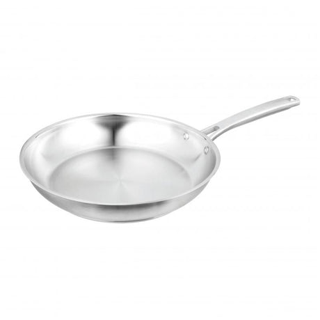 Pyrolux Radius 85 Frypan 28cm: durable stainless steel frypan with satin finish, cool handle, even heat distribution, oven safe.