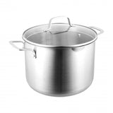 Pyrolux Radius 85 Stockpot, 24cm and 7.2L, stainless steel with tempered glass lid and dual straining holes for easy pouring.