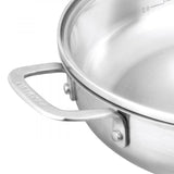 Stainless steel Pyrolux Radius 85 Chef Pan with tempered glass lid, ideal for frying and simmering, suitable for all cooktops.