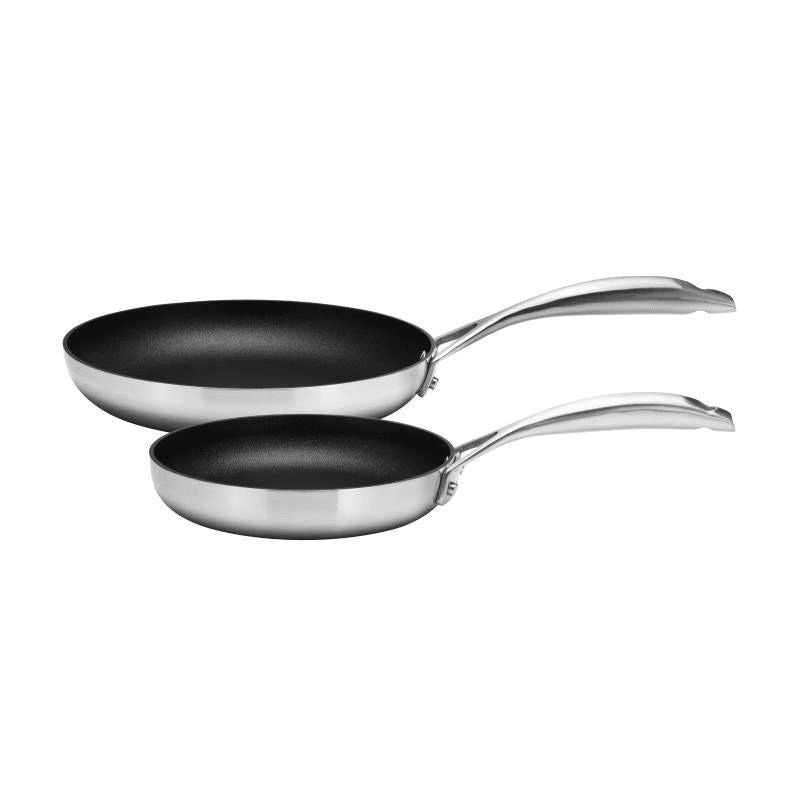 Scanpan 2 Piece Fry Pan Set featuring Stratanium+ nonstick, even heat distribution, and durable, eco-friendly design.