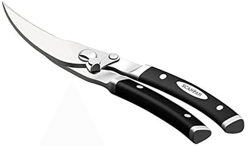 Scanpan Professional Poultry Shears in black, featuring ergonomic handles and durable stainless steel for precise cuts.