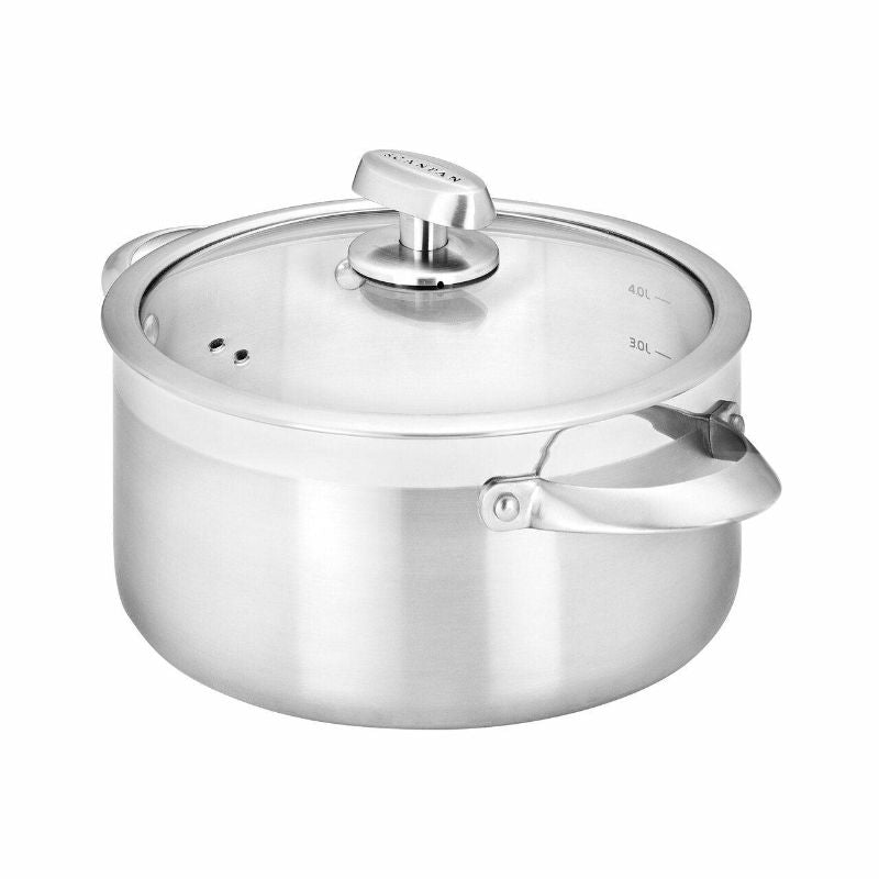 Scanpan Dutch Oven 24cm 5.2L with premium stainless steel, steam vents, and oven-safe design for versatile cooking.