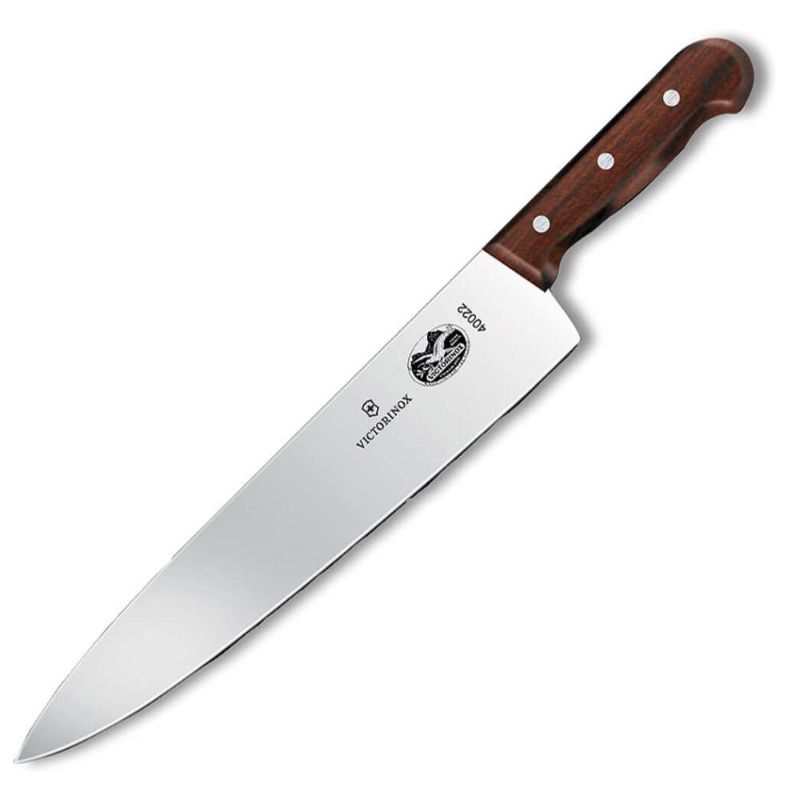 Victorinox Cooks Carving Knife 31cm with rosewood handle, stainless steel blade for precision slicing and comfort in the kitchen.