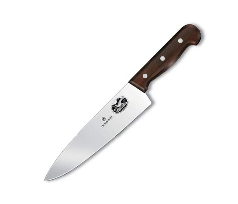 Victorinox extra-wide carving knife with a rosewood handle, perfect for effortless slicing of meats and larger foods.