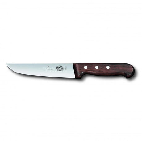 Victorinox butcher's knife with a 28cm straight back blade and ergonomic rosewood handle for precision meat preparation.