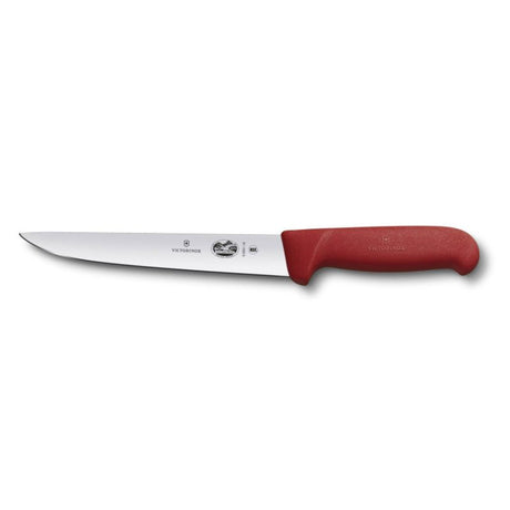 Victorinox 18cm sticking knife with a straight back blade and ergonomic Fibrox red handle for safe and precise slicing.