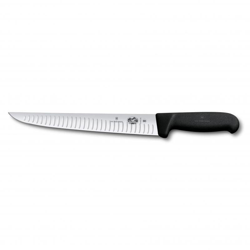 Victorinox Sticking Knife with 25cm fluted edge blade and slip-resistant Fibrox handle for precise slicing and butchering.