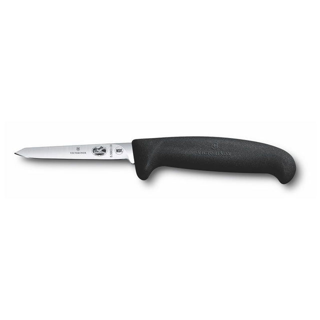 Victorinox Poultry Knife with 8cm stainless steel blade and ergonomic black Fibrox handle for precise meat and poultry separation.