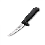 Victorinox 15cm boning knife with curved narrow blade and ergonomic Fibro handle for precise meat preparation and safety.