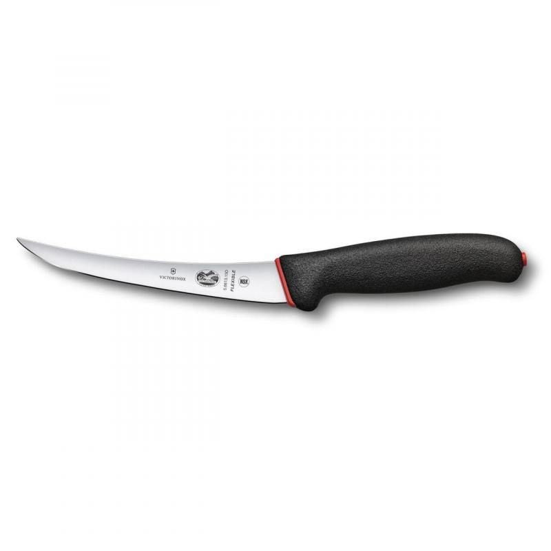 Victorinox Slaughter Knife with fluted edge, curved narrow blade, and ergonomic handle for precise meat cutting.