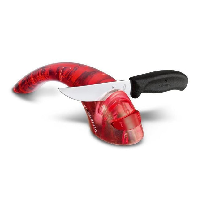 Victorinox Ceramic Rolls Knife Sharpener in red, features two-stage sharpening system for precise kitchen knife maintenance.