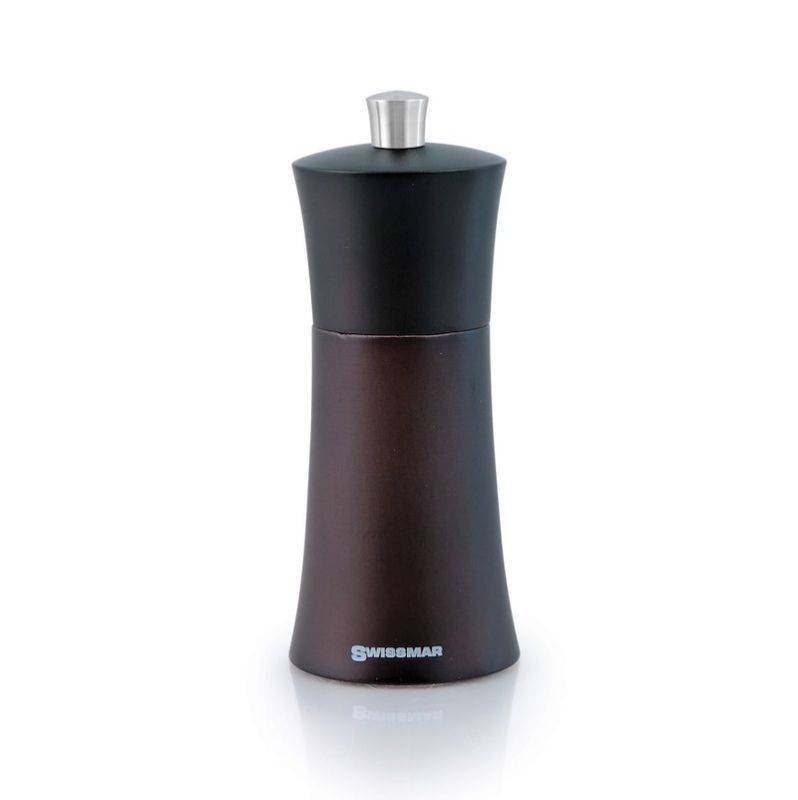 Swissmar Torre 15cm chocolate wood pepper mill with adjustable ceramic grinder for spices, adds elegance to your kitchen.