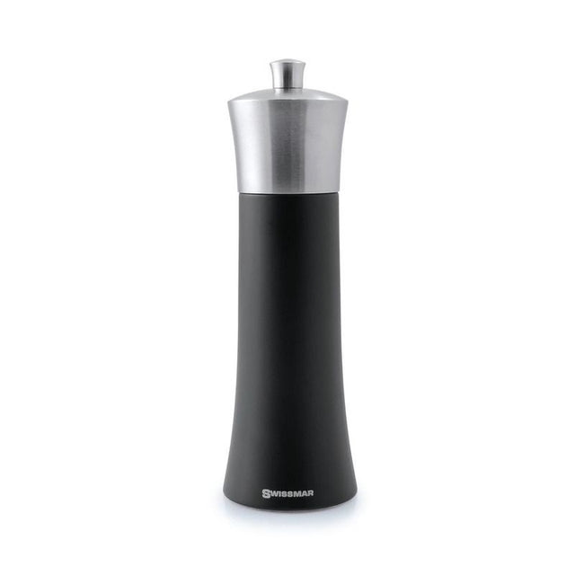 Swissmar Torre Black Matte Pepper Mill, 20cm beechwood with stainless steel top, adjustable grind for precise seasoning.