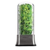 Prepara Stainless Steel Herb Savor with water-well, rinsing basket, and greenhouse for preserving herb freshness up to 3 weeks.