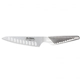 Global GS-92 13cm Cooks Knife Fluted, made from CROMOVA 18 stainless steel, ideal for precision slicing and chopping.