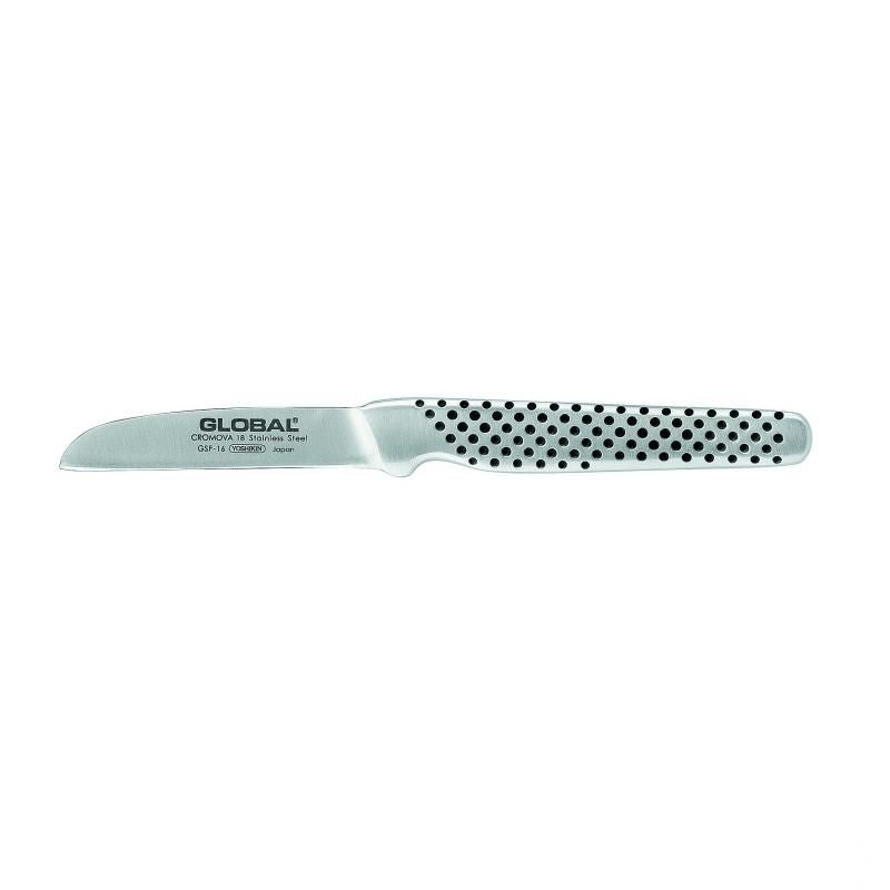 Global 6cm peeling knife made in Japan, featuring a stainless steel blade for precise peeling and paring in gourmet cooking.