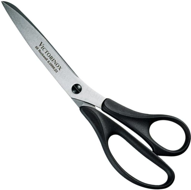 Victorinox stainless steel scissors with ergonomic handles for comfort, precision cutting, and dishwasher safe convenience.