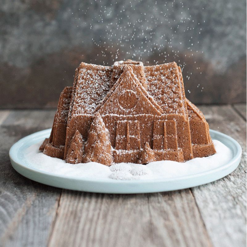 Nordic Ware Gingerbread House Bundt Pan for baking festive gingerbread cakes with intricate house design and easy decorating.