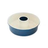 Nordic Ware blue tube cake pan with nonstick surface, 12-cup capacity, ideal for flawless baking and easy cleanup.