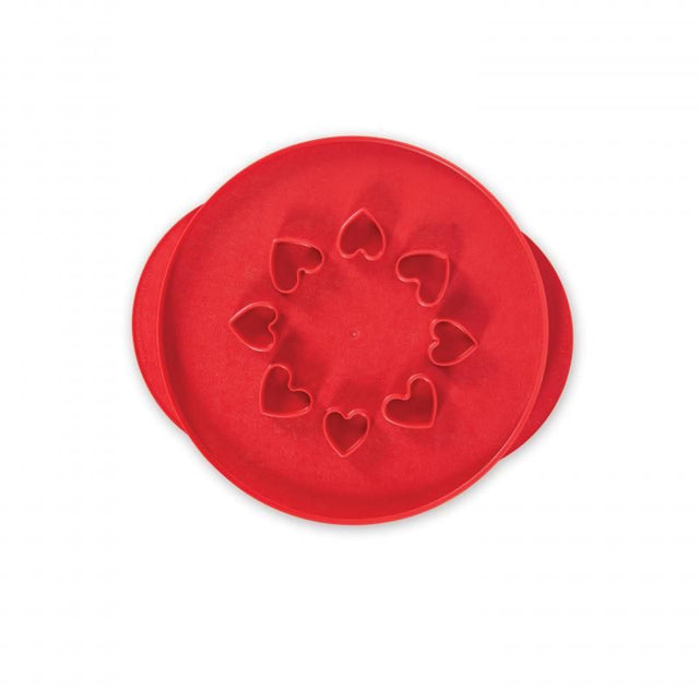 Nordic Ware 12" reversible pie top cutter for lattice and heart designs, made from BPA-free plastic, enhances baking decor.