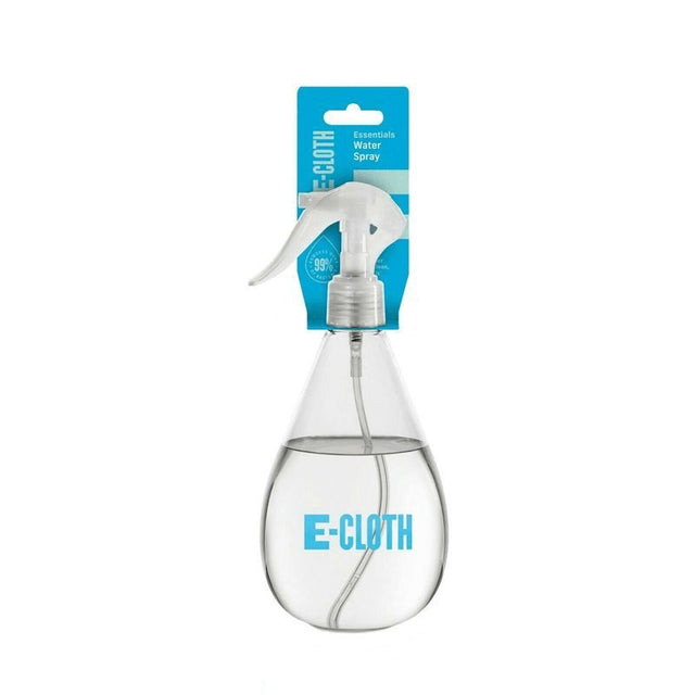 Clear E-Cloth water spray bottle, 17.5 oz, with adjustable nozzle for easy cleaning with microfiber products.