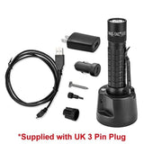 Maglite MagTac LED rechargeable flashlight with rugged aluminum construction, crowned bezel, and versatile power settings.