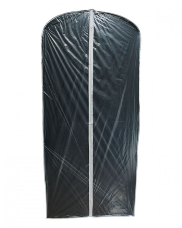 Clear LDPE bridal garment covers in a carton of 50, 1800mm x 800mm, protecting wedding dresses with a glossy finish.