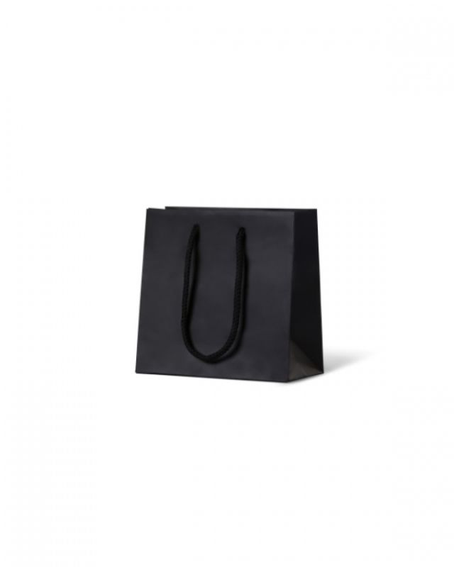 Stylish black laminated matte bags, ideal for small items, sturdy with a block bottom, pack of 200.