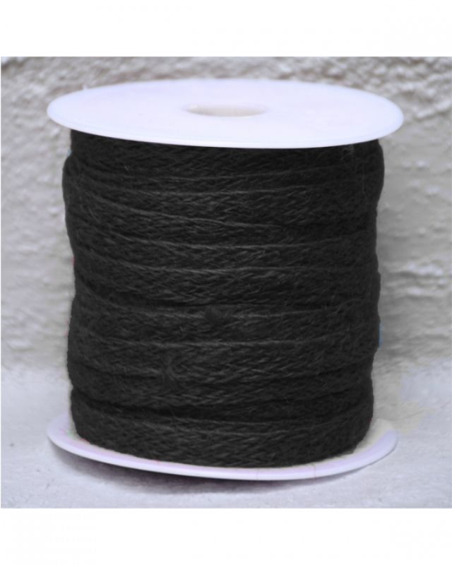 Black woven jute ribbon, 10mm wide and 25m long, perfect for eco-friendly crafting and decorating projects.