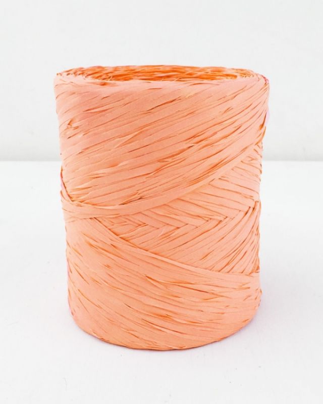 Vibrant apricot poly raffia ribbon, 5mm wide and 200m long, perfect for gift-wrapping and crafting projects.